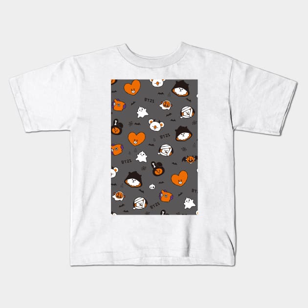 BT21 Halloween Pattern - Orange version Kids T-Shirt by ZeroKara